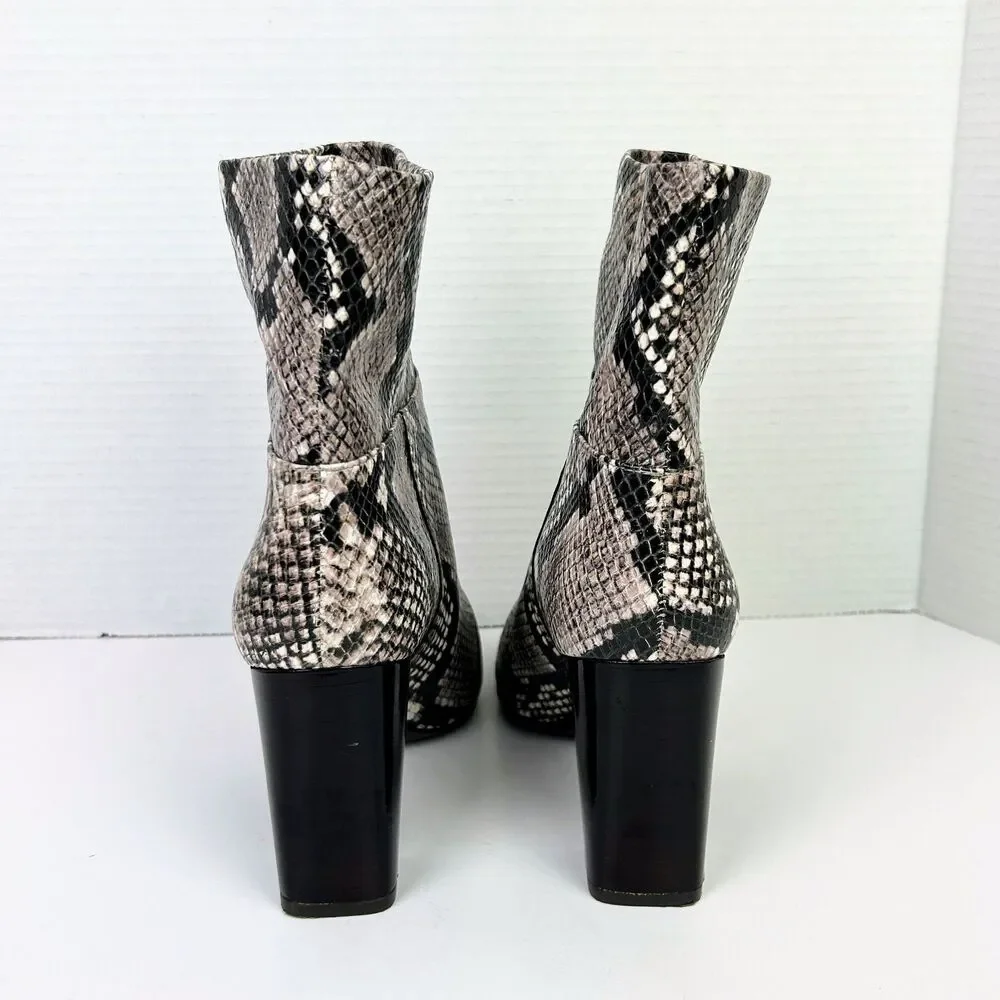 Tory Burch Devon Ankle Boots Cream Black Snake Print Leather High Heel Booties 9